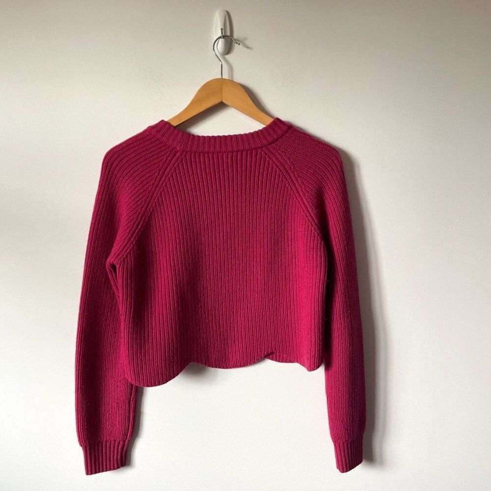 Aritzia Wilfred Sardou 100% Merino Wool Scalloped Hem Sweater Raspberry Pink Sm